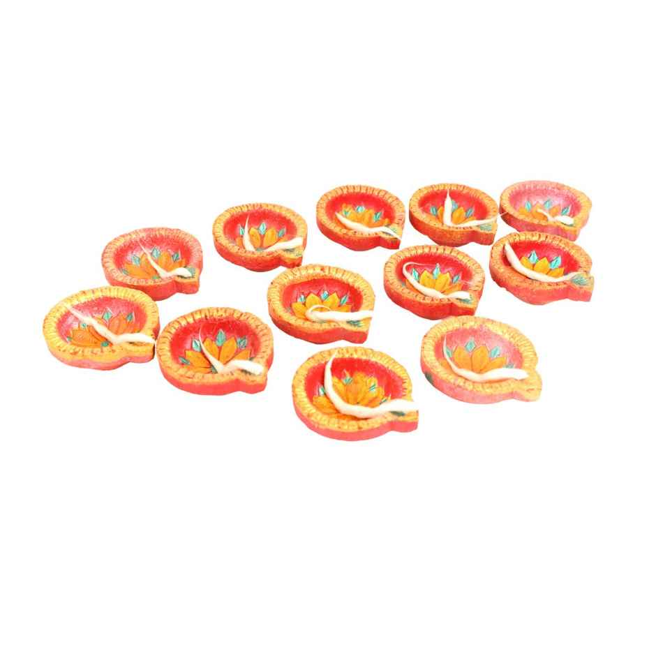 Pooja Special Earthen Diyas | Floral Design | Pack Of 12 | Designer Clay Diya| Mitti Diya-Pooja | Walton