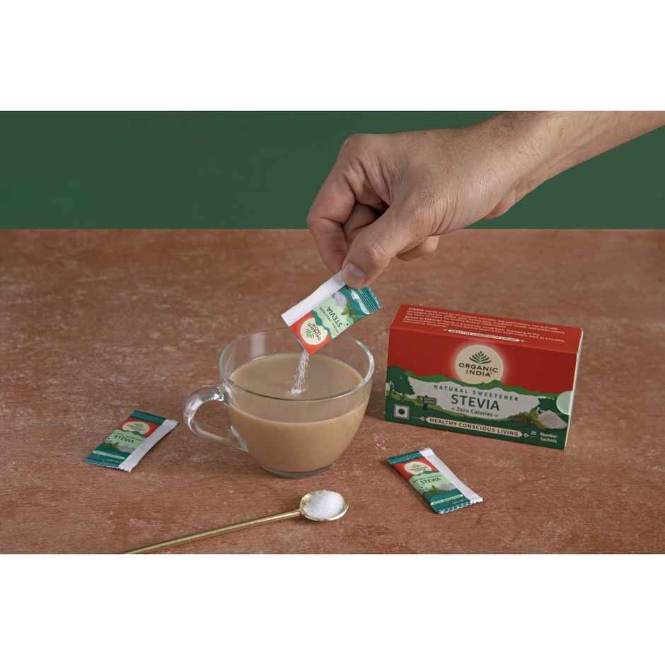 Organic India Stevia Powder, Natural Sweetener, Sugar Free, 25 Sachets Combo