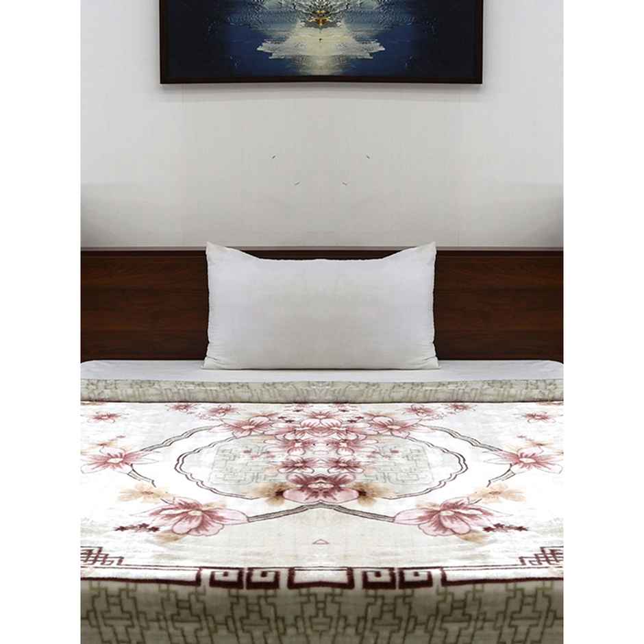 Signature 570 Gsm Polyester Beige & White Heavy Winter Super Soft Single Bed Mink Blanket