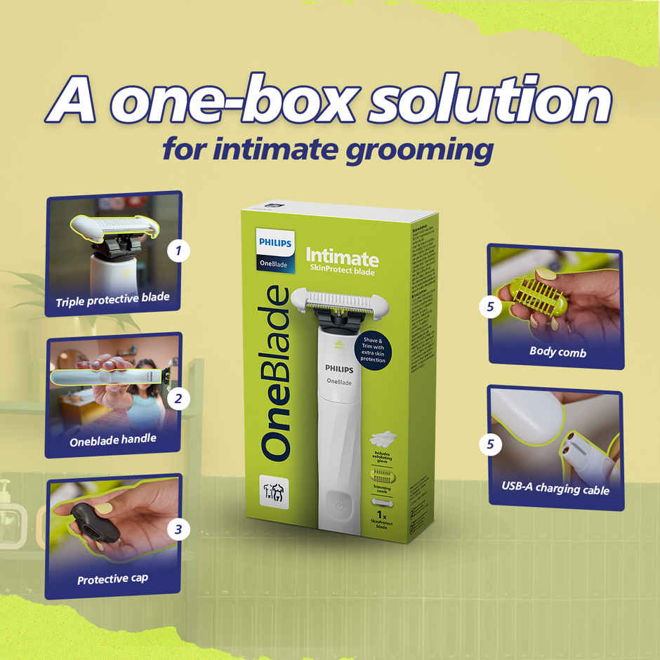 Philips OneBlade Intimate Trimmer & Razor for Men & Women | Gentle, No Irritation | QP1924-20