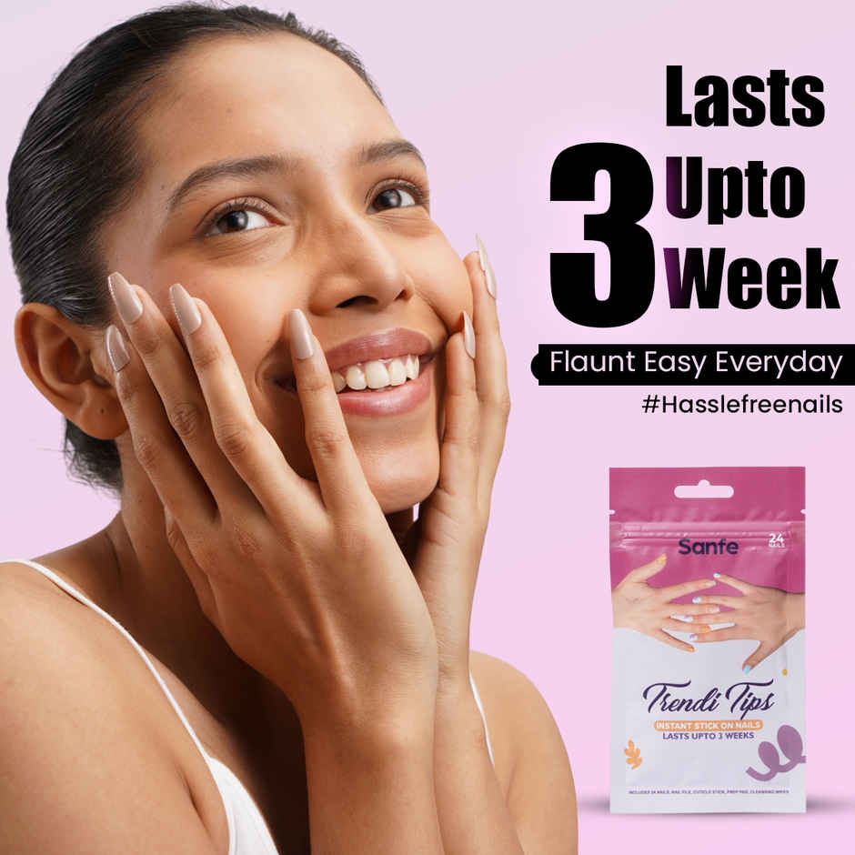 Sanfe Instant Stick On Nails - Classic Coffee | Press On Nails Kit | Artificial Nails Set