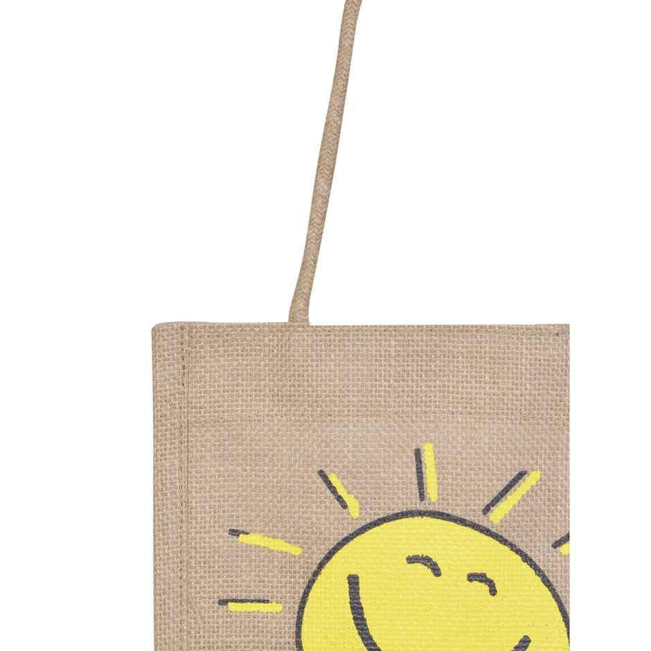 Jute Cottage Smiley Print Lunch Bag | 9 x 8 x 6 inches - Assorted