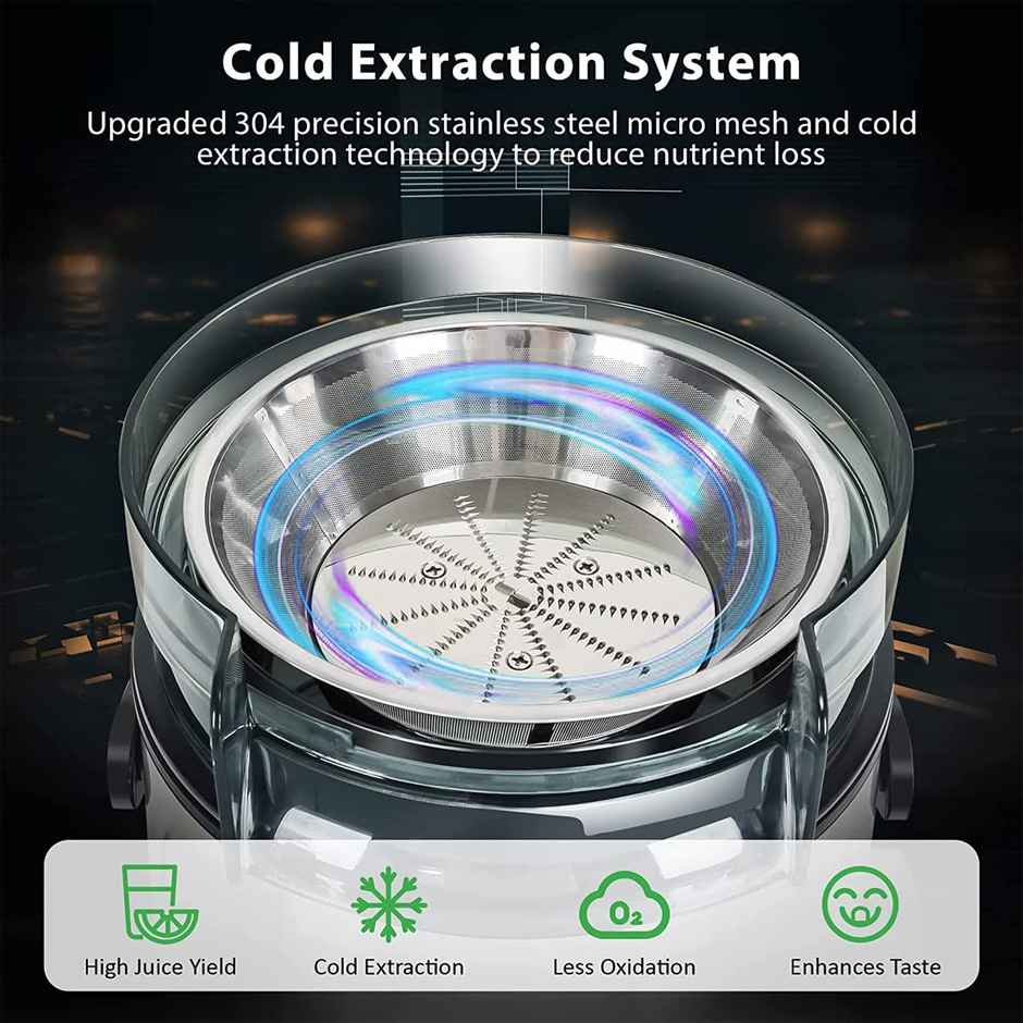 INALSA Electric Juicer Machine Duronic | 900 W | Cold Extraction | 304 SS Juicer Mesh - Black & Grey