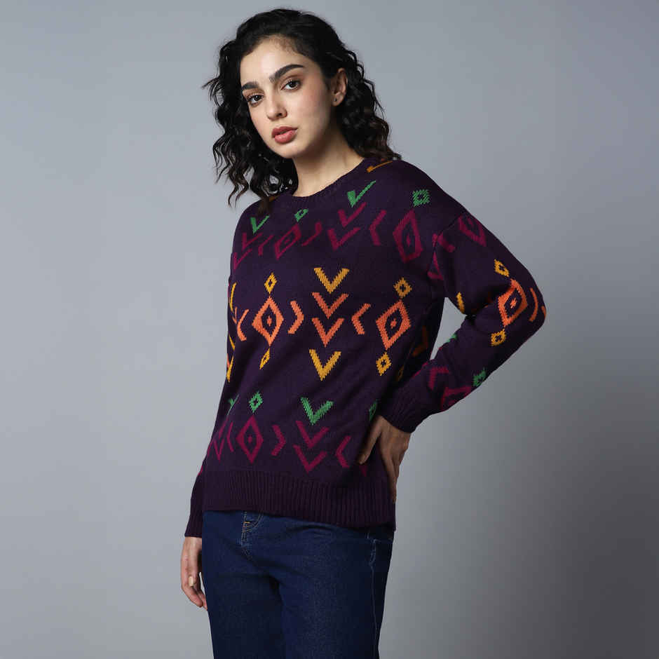 High Star Women's Geometric Printed Pullover | Purple - XL