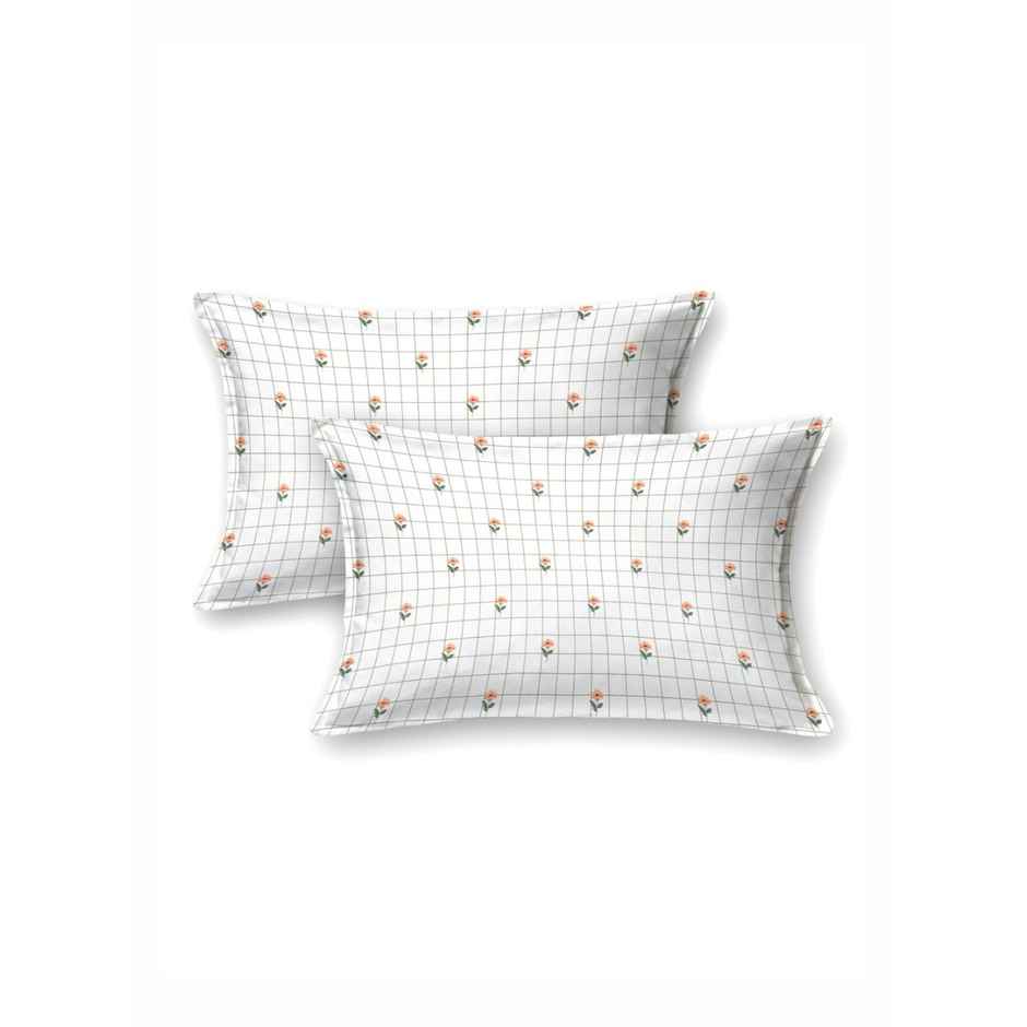 Bombay Dyeing Thyme 210 TC 100% Cotton Satin Peach Super King Size Bedsheet with 2 Pillow Covers