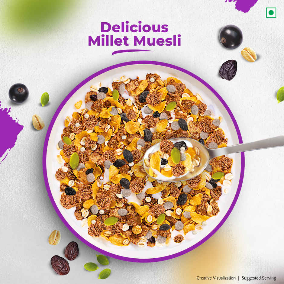 Kellogg's Millet Muesli with 84% Fruit, Seed and Multigrain|Power Breakfast|No Maida No Palm Oil