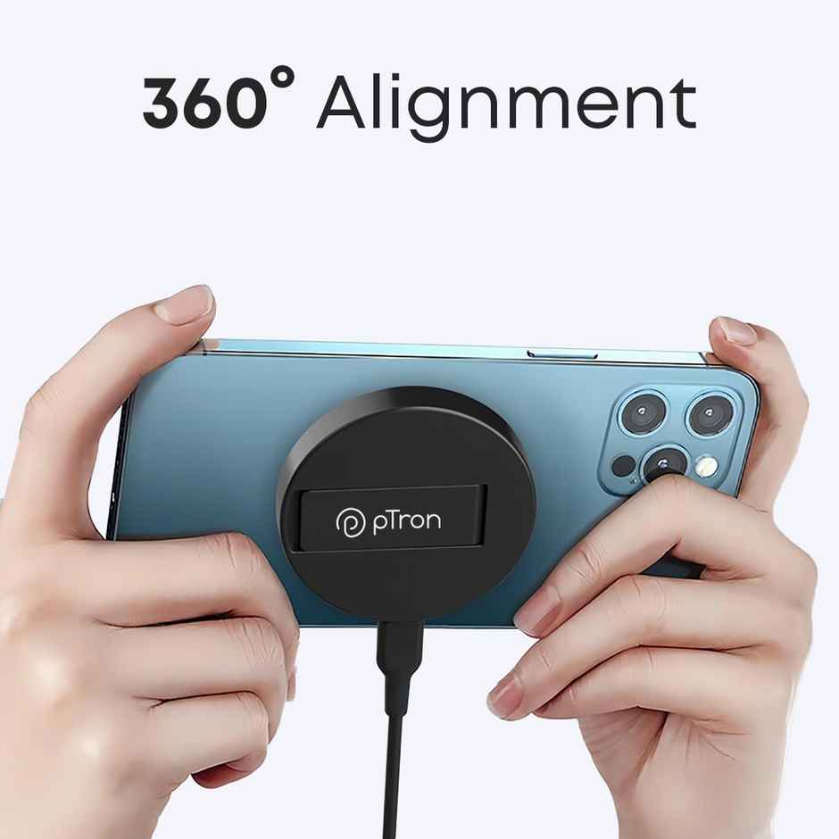 pTron Dynamo Ring V2 15W Magnetic Wireless Charger For Iphone | Samsung & Qi2 Devices - Black