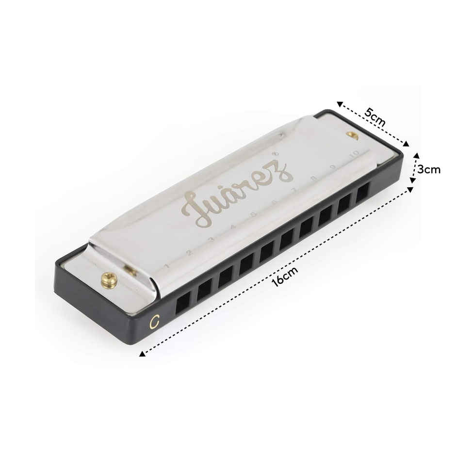 Juarez Jrz10Hm Key C Diatonic Blues Harmonica 10 Hole 20 Tones Case, Kids & Professionals, Silver