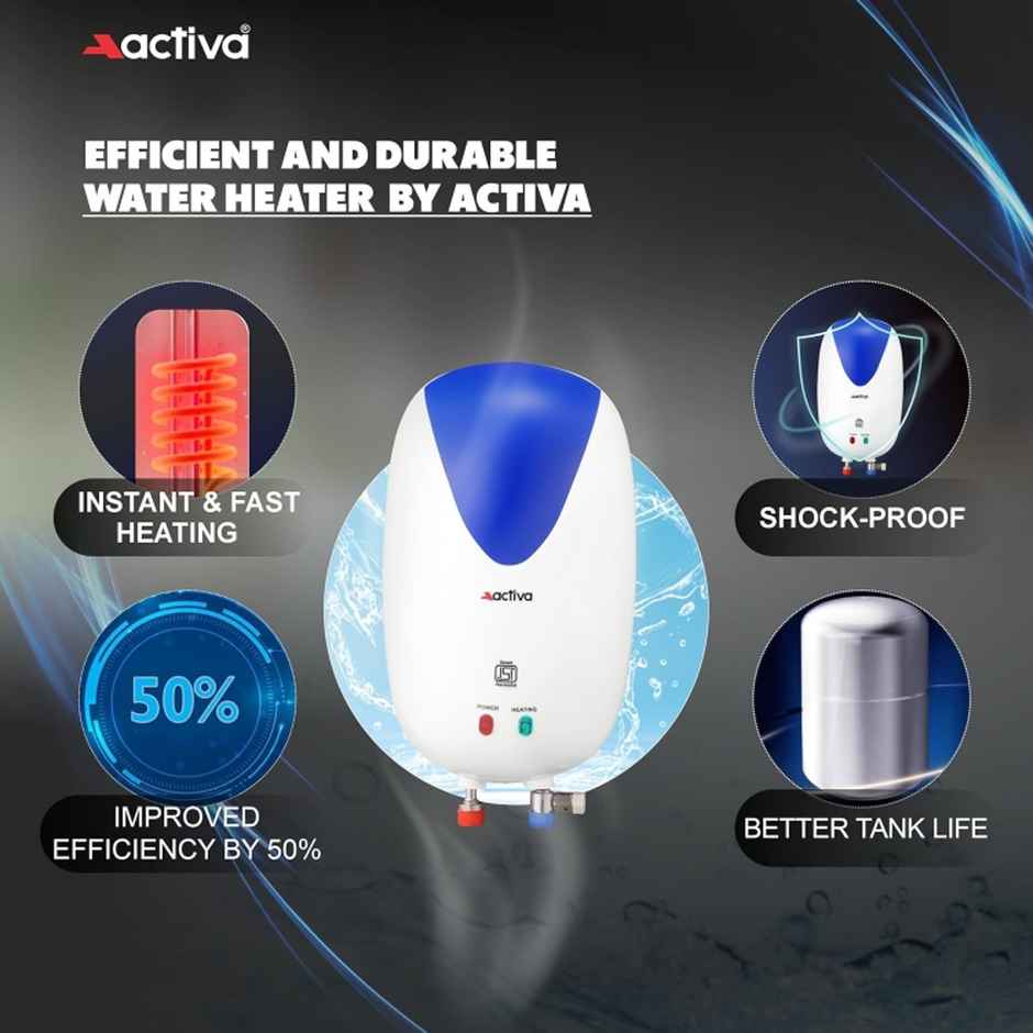 Activa Instant 3Ltr 3 Kva Special Anti Rust Coated 0.7Mm Ss Tank Wall Mount Geyser - White