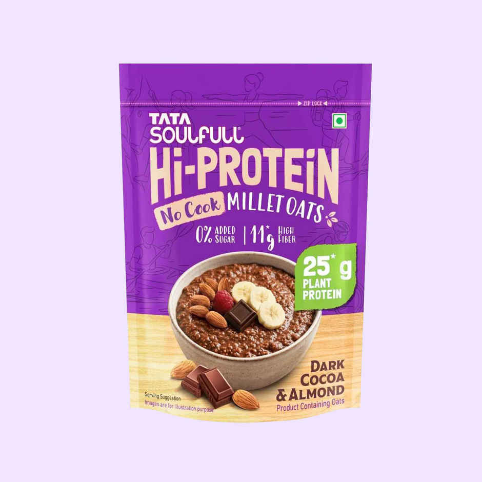 Tata Soulfull No Cook Millet Hi Protein Oats Dark Cocoa & Almond, 25g Plant Protein, High Fibre