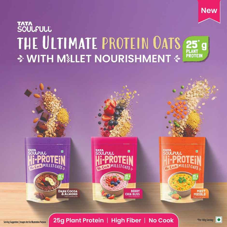Tata Soulfull No Cook Millet Hi Protein Oats Berry Chia, 25g Plant Protein, High Fibre