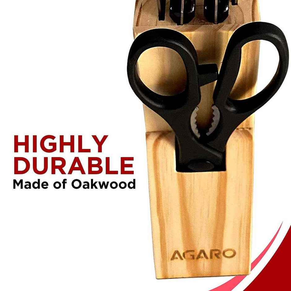 Agaro Galaxy 6x1 Stainless Steel Knife and Scissor set with Wooden Block (Steel)