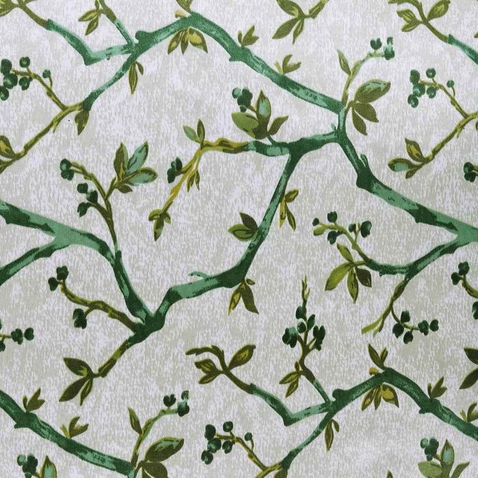 Romee Leafy Printed Polyester Window Curtain 5 feet Set of 2 | Green and Off White