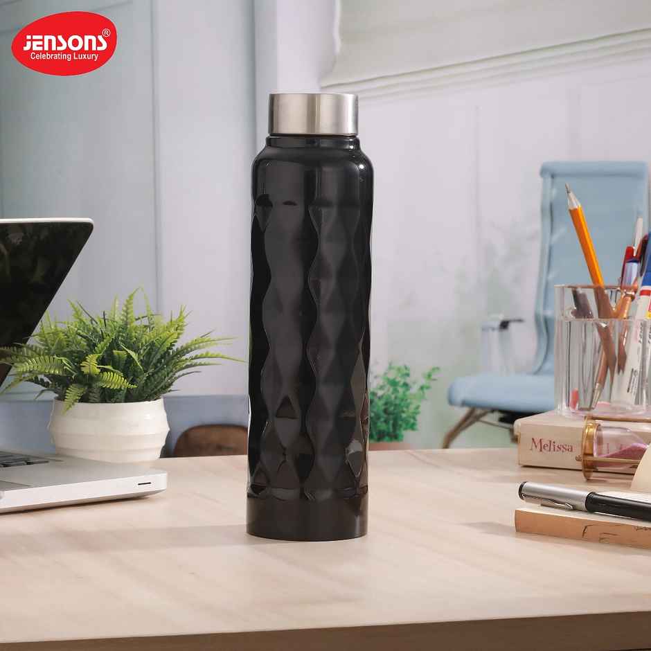 Jensons Stainless Steel Single Wall Diamond Bottle 1 Liter | Black - 1 L
