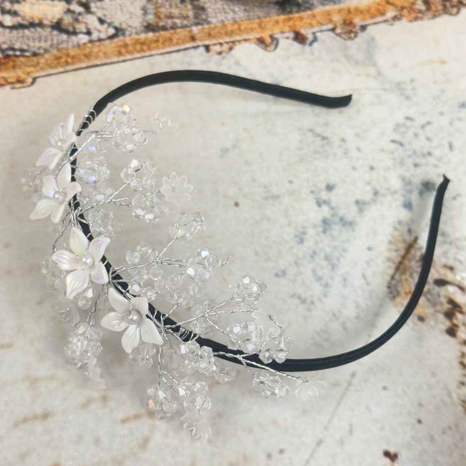 The Opal Factory Hair Accessories | Crystal Flower Hair Band for Girls | Black