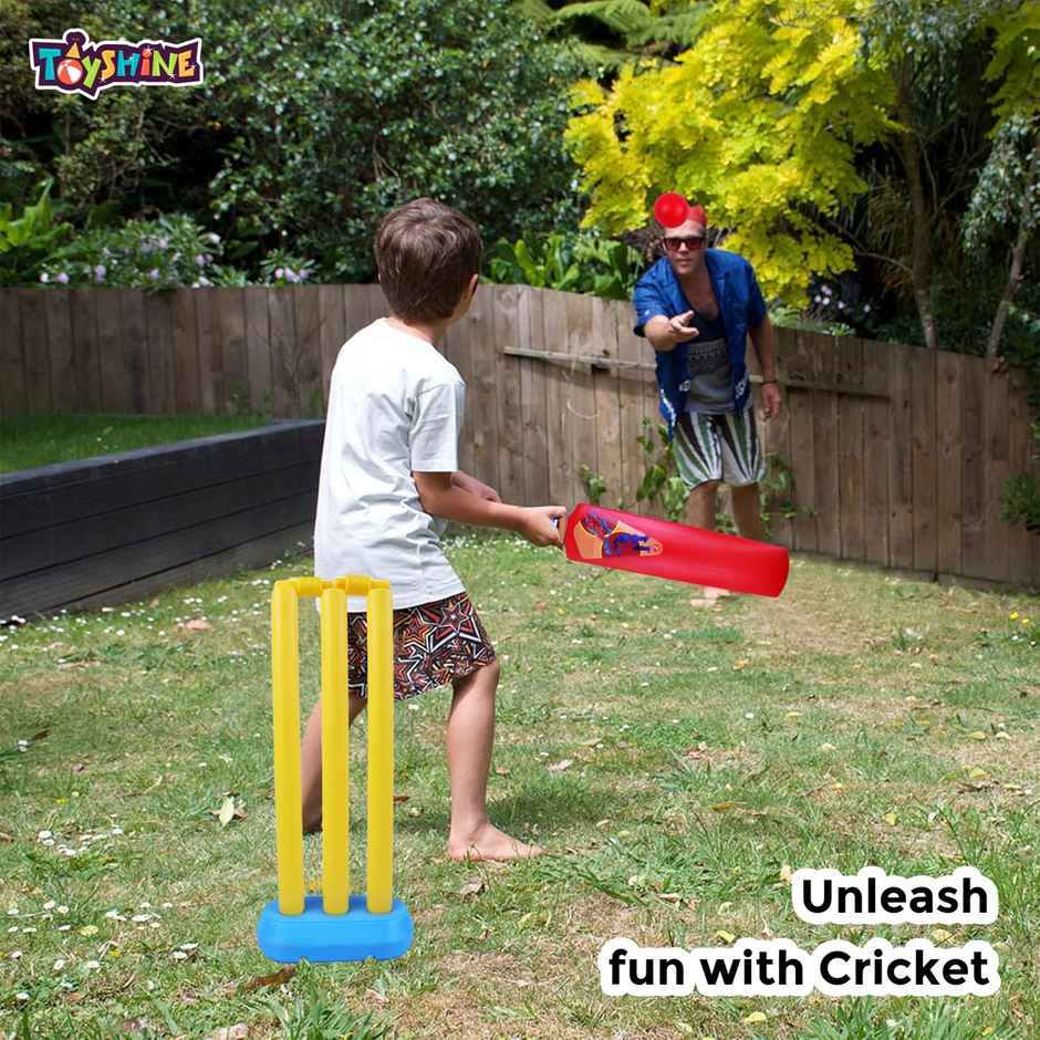 Toyshine Junior Plastic Cricket Set with Bat, Stump, Ball & Holder for Kids 2-4 Years