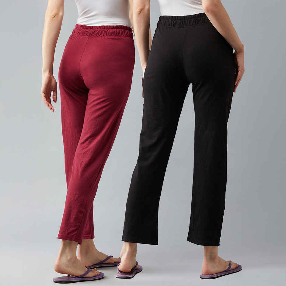 Blinkin Women's Cotton Track Pants With Side Pockets | Black Maroon - 3Xl