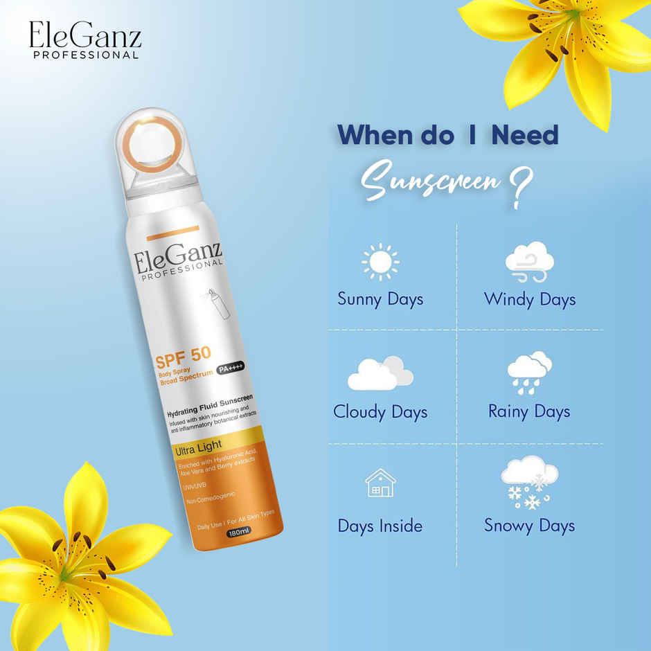 EleGanz Professional Hydrating Fluid Sunscreen Spray For Face & Body | SPF 50 PA++++