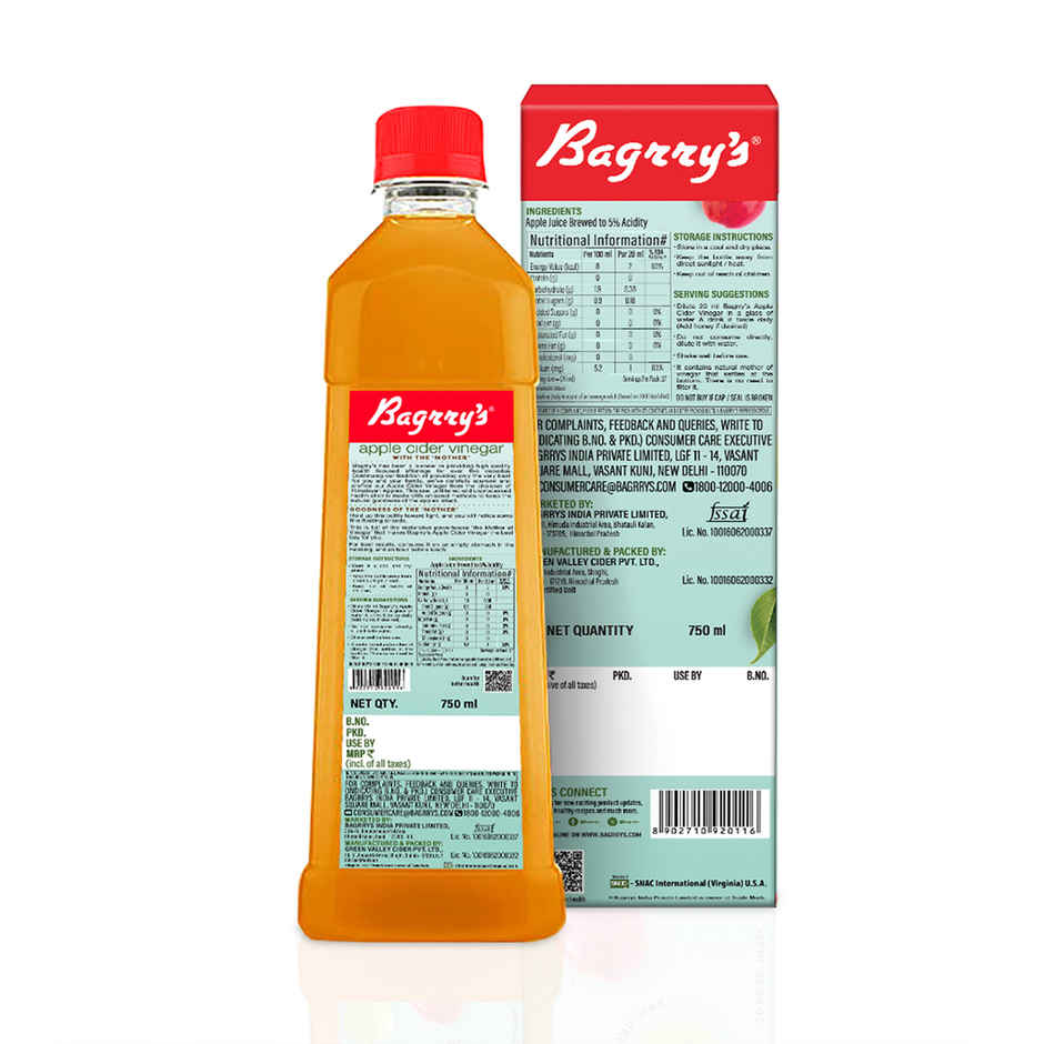 Bagrrys Apple Cider Vinegar with the Mother Certified Organic,Made with Himalayan Apples,Raw