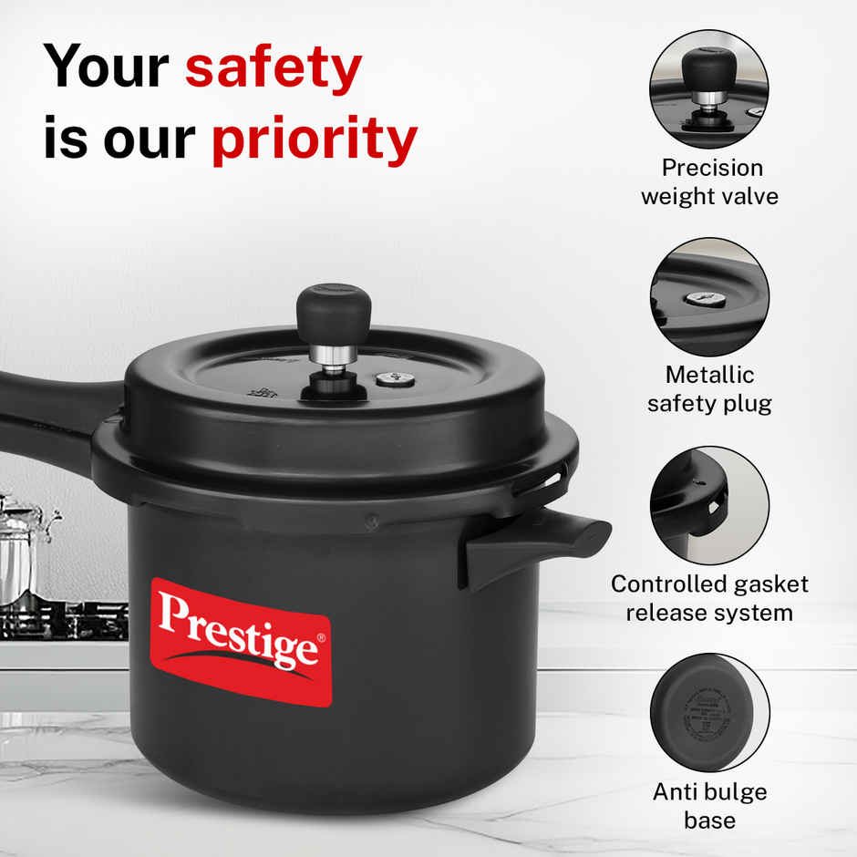 Prestige Popular Svachh HA Pressure Cooker 5L,Control Spillage,Highest Safety,Black,ISI Certified