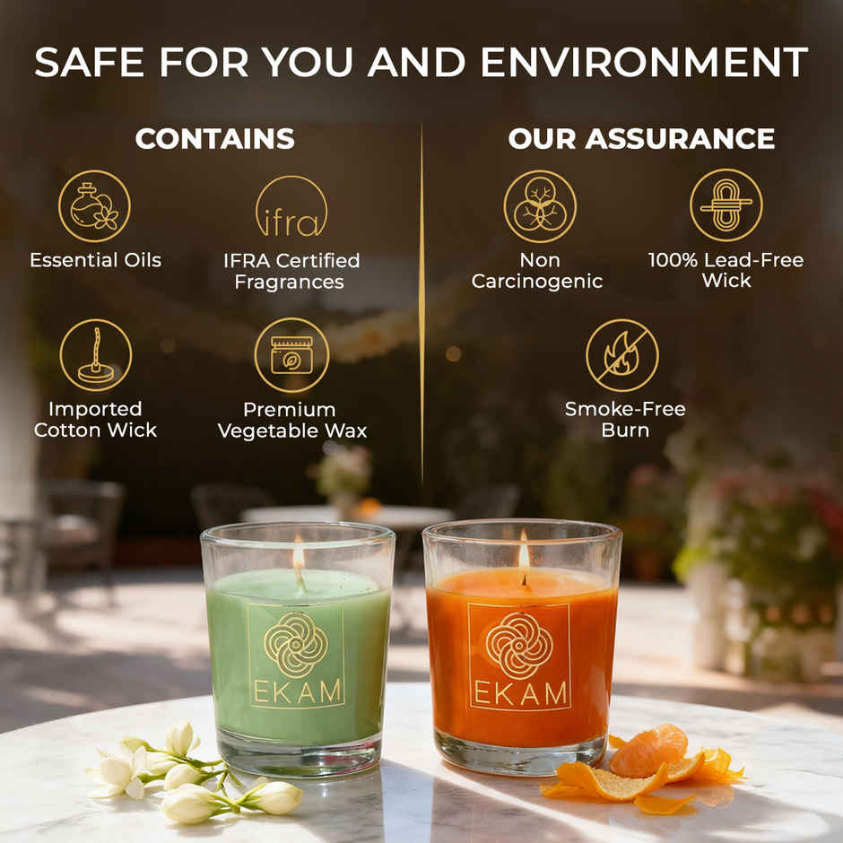 EKAM Scented Votive Candles (2 pcs) | Jasmine & Freesia, Grapefruit & Mandarin | 43g Each| 10H Burn