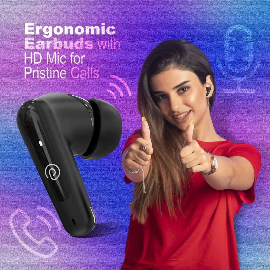 pTron Basspods Mojo TWS Earbuds | 34H Playtime | Clear Calls | Immersive Sound & Voice Assist- Black
