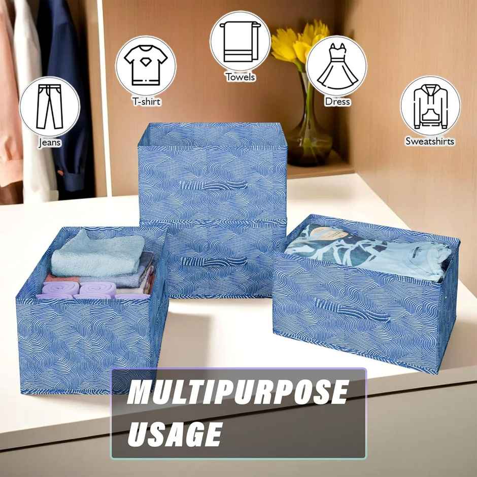 Kuber Industries Laheriya Print Non-Woven Drawer Storage & Clothes Organizer | Blue