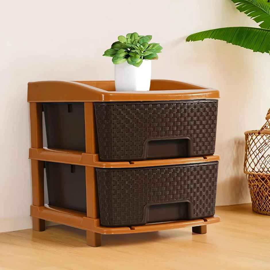 Kuber Industries Modular 2-Layer & 19 L Plastic Drawer Storage Organiser | Chocolate Brown