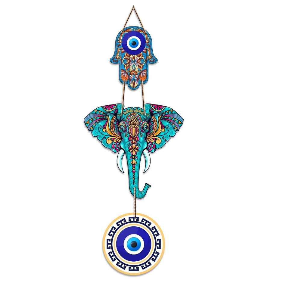 Evil Eye Hamsa Hand & Elephant Face Wall Hanging for Home Decor | Artvibes
