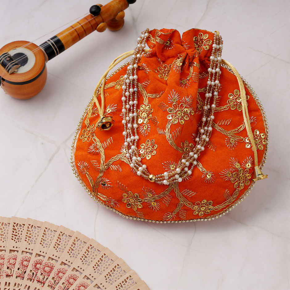 Traditional Potli Bag | Ethnic Festival Pouch | Orange | Oye Happy