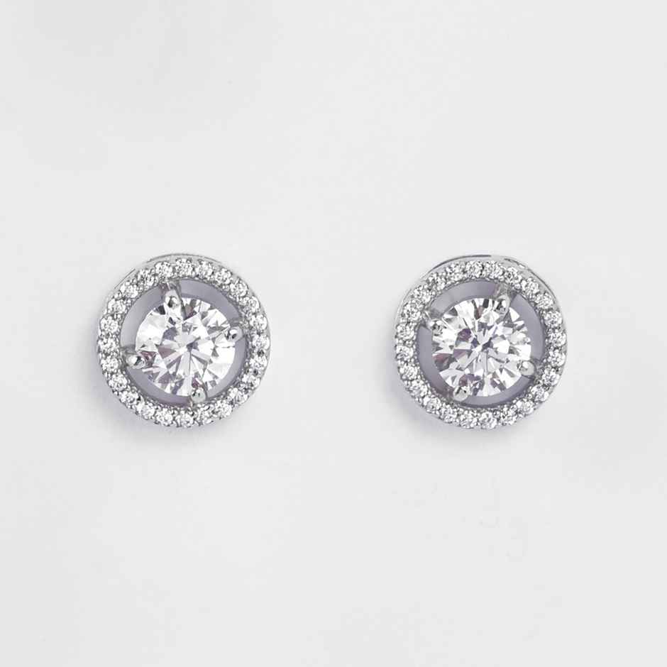 Clara 925 Sterling Silver Halo Round Solitaire Stud Earrings | Platinum Plated | Swiss Zirconia