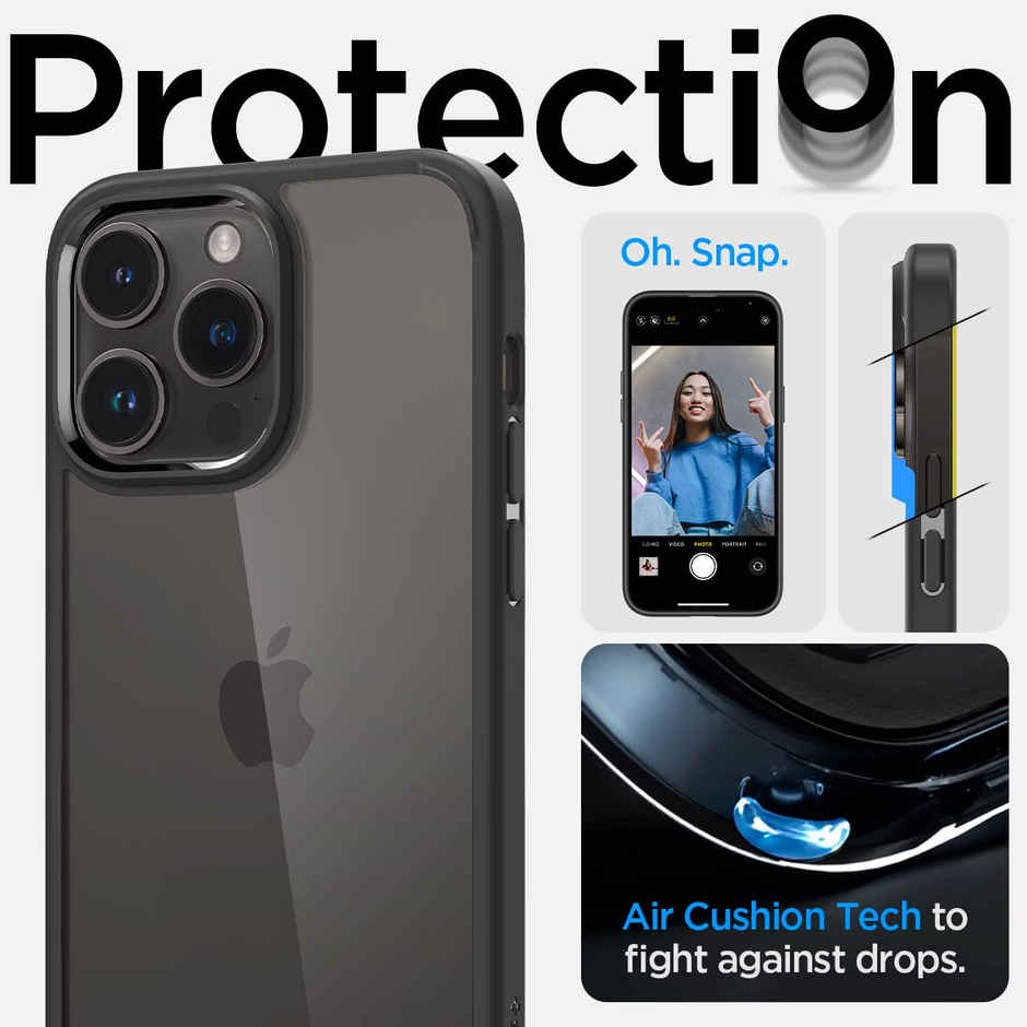 Spigen Ultra Hybrid Back Cover Case Compatible with iPhone 14 Pro(TPU +Poly Carbonate | Matte Black)