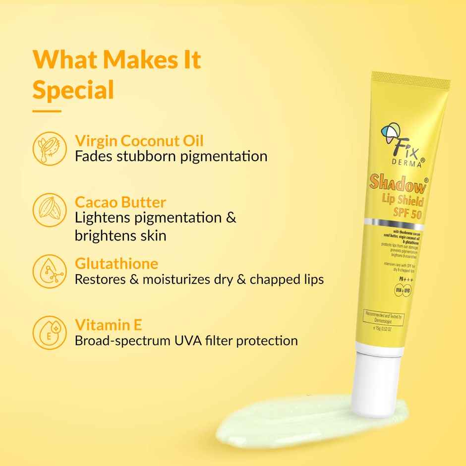 Fixderma Shadow Sunscreen Spf 50+ Pa+++ Gel, Lightweight & No White Cast For Oily Skin (40g) & Fixderma Shadow Spf 50 Lip Shield, Sunscreen Lip Balm Prevents Pigmentation & Sun Damage (15g) Combo