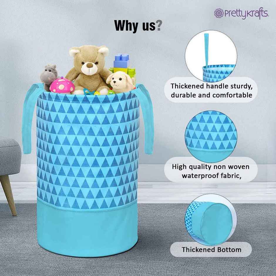 Prettykrafts 45 Ltr Folding Laundry Basket For Clothes, Freestanding Laundry Hamper, Set Of 1, Blue