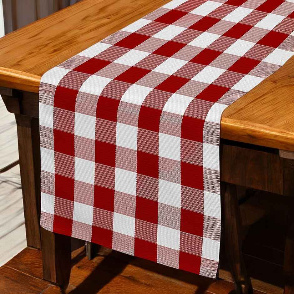 Lushomes Table Runner - Buffalo Checks Red Crochet | Single Layer | 13 x 72 inch