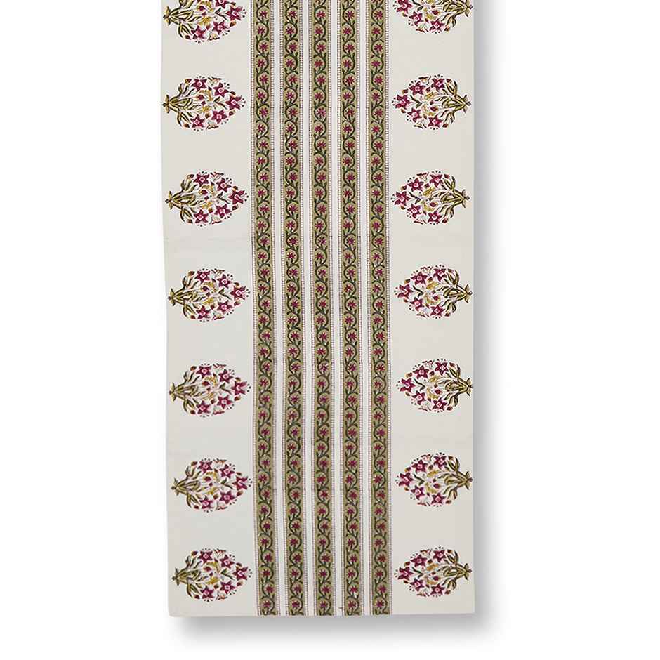 Fabindia Green Cotton Printed Runner | 32.5 cm x 1.8 m