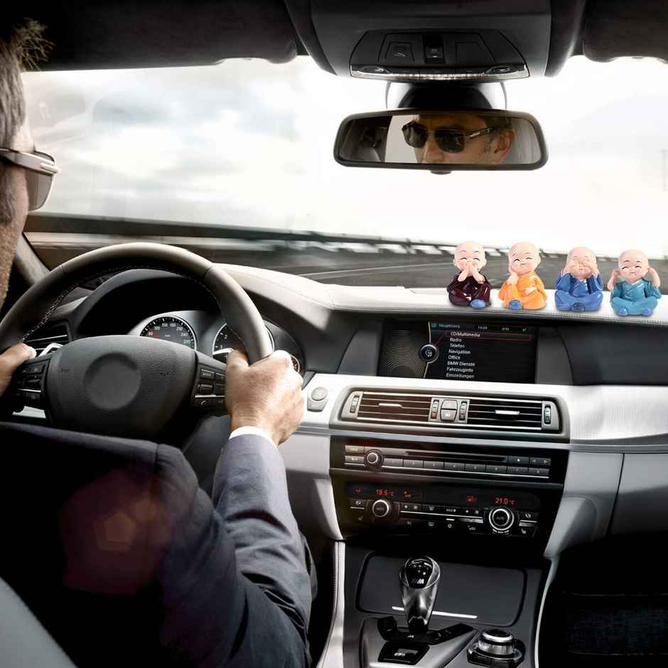 Tied Ribbons Miniature Buddha Monks For Home Decor & Car Dashboard | Polyresin | Multicolor