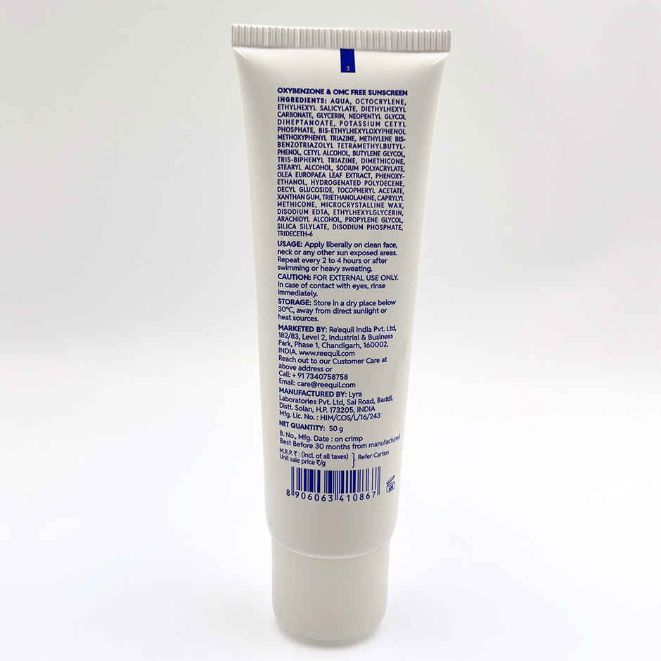 Re'Equil Oxybenzone Free Sunscreen SPF 50 For Oily, Acne Prone Skin