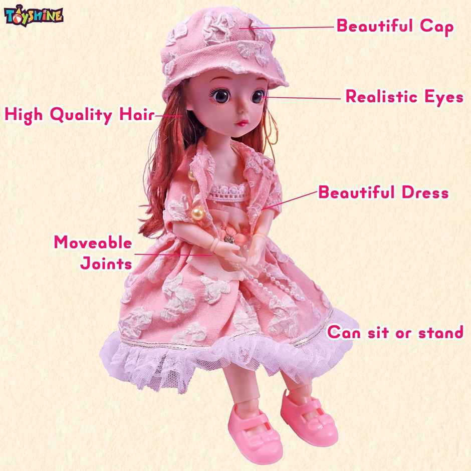 Toyshine Cute Doll with 3D Eyes & Beautiful Wedding Dress | With Movable Joints | 12 Inch | Pink