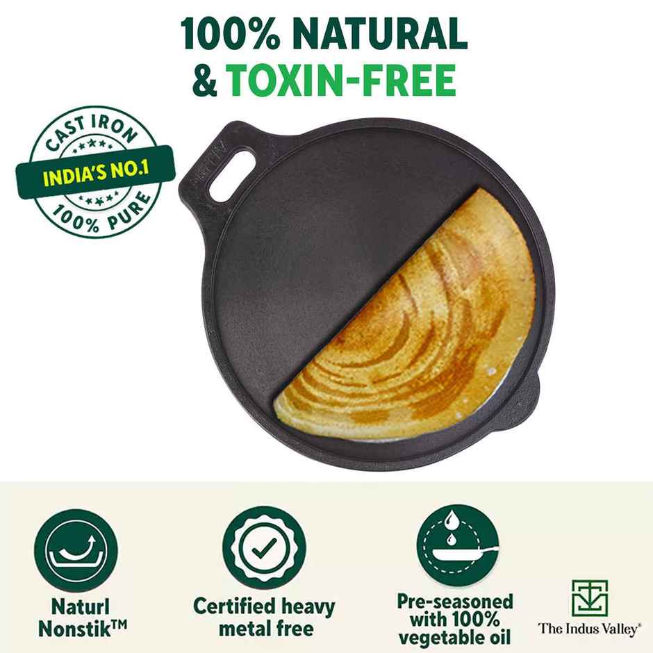 The Indus Valley Super Smooth Cast Iron Tawa With Free Wooden Spatula