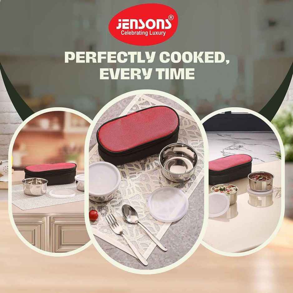 Jensons Stainless Steel Essence Lunch Box with 2 | Leak Resistant Containers |300mlX2