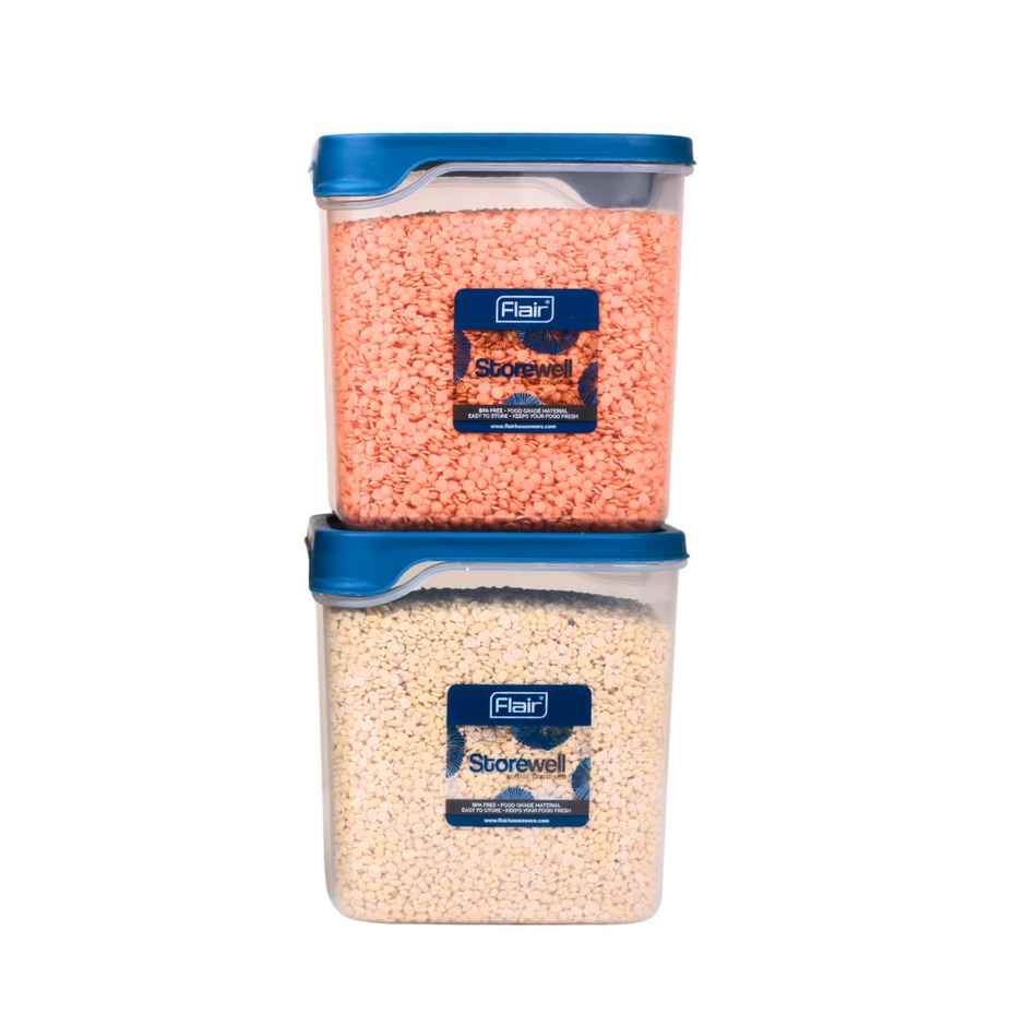Flair Plastic Storewell Square Food Storage Containers 1800Ml - Set Of 2 (Blue)