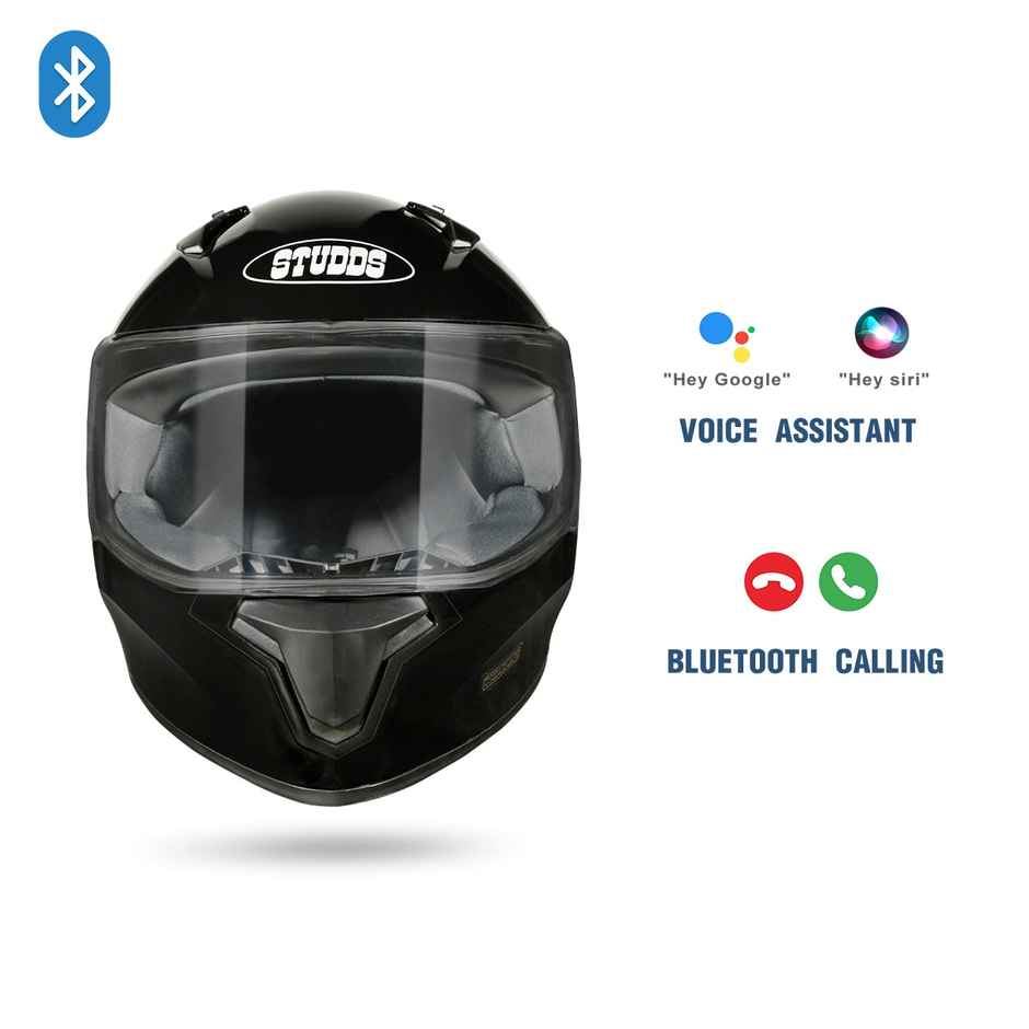 Studds Thunder Bluetooth Helmet | Music - Calls & Voice Control | Black - XL