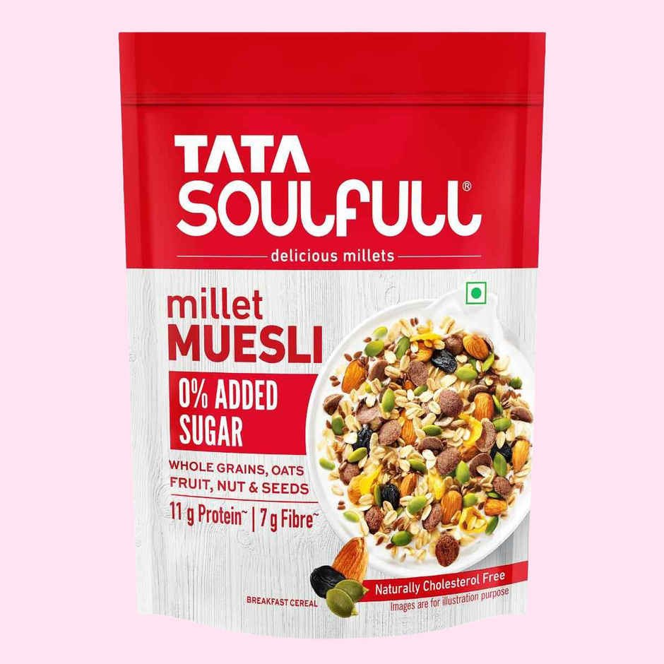 Tata Soulfull Millet Muesli, 0% Added Sugar Whole Grains Fruit, Nut & Seeds Breakfast Cereal