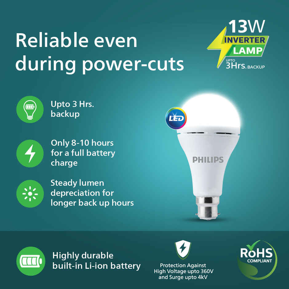 Philips Emergency LED Bulb | 13 W | Cool White | B22 | 3 Hrs