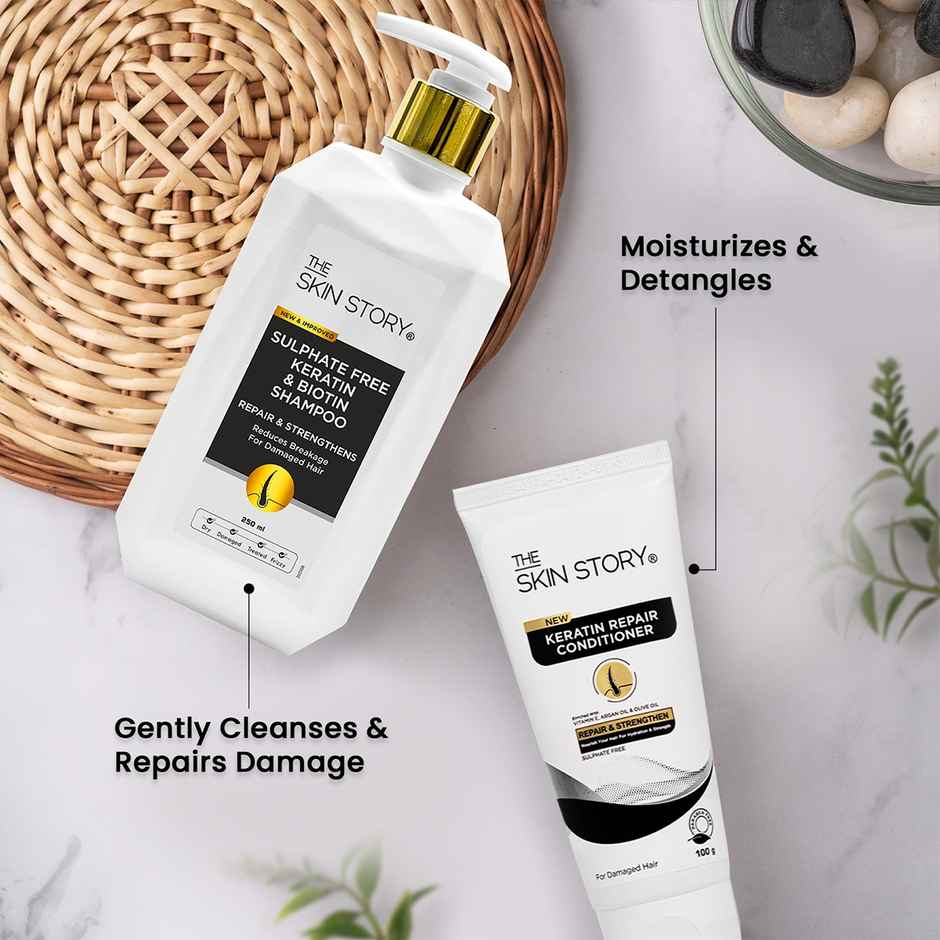 The Skin Story Keratin Biotin Shampoo For Damaged Treated Coloured Hair Frizz Control Sulphate Free