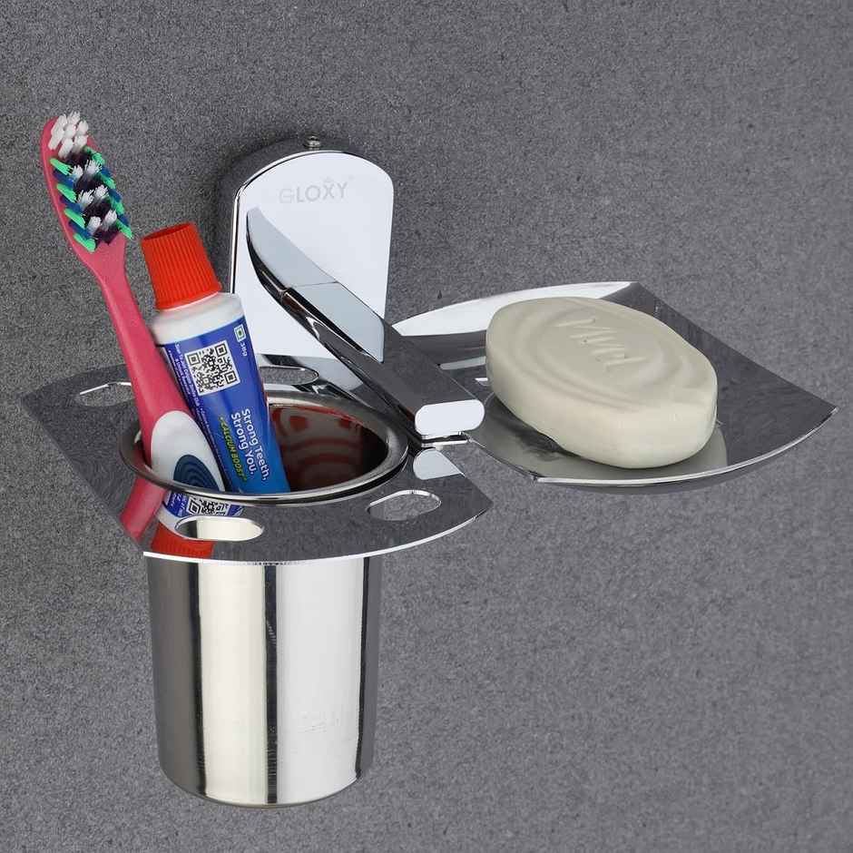 GLOXY Stainless Steel Soap Holder for Bathroom Wall Mounted Soap Dish Stand with Glass SS202