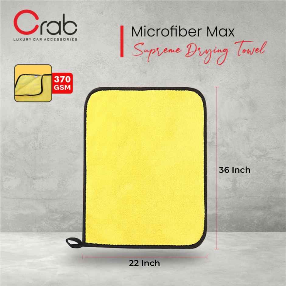Crab Supreme Drying Towel | 22 x 36 inch | 370 GSM | Ultra-Absorbent, Streak-Free Car Drying Towel