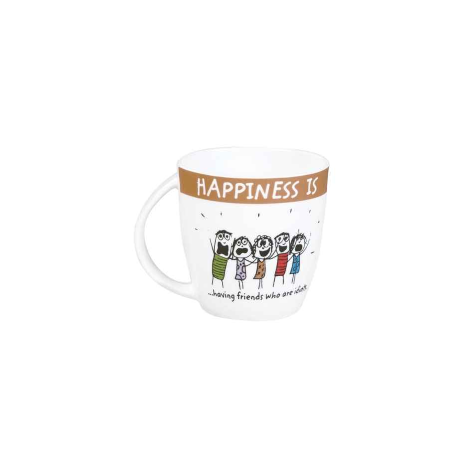 Clay Craft Fine Ceramic Happiness Having Friends Milk/Coffee Mug 1 Piece - 270 ml