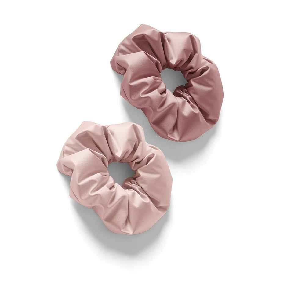 Mueras Silk Satin Hair Ties Scrunchies in Rosegold and Dark Pink - Pack of 2
